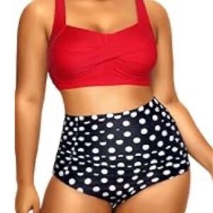 Daci Red and Black Polka Dot Bikini Set